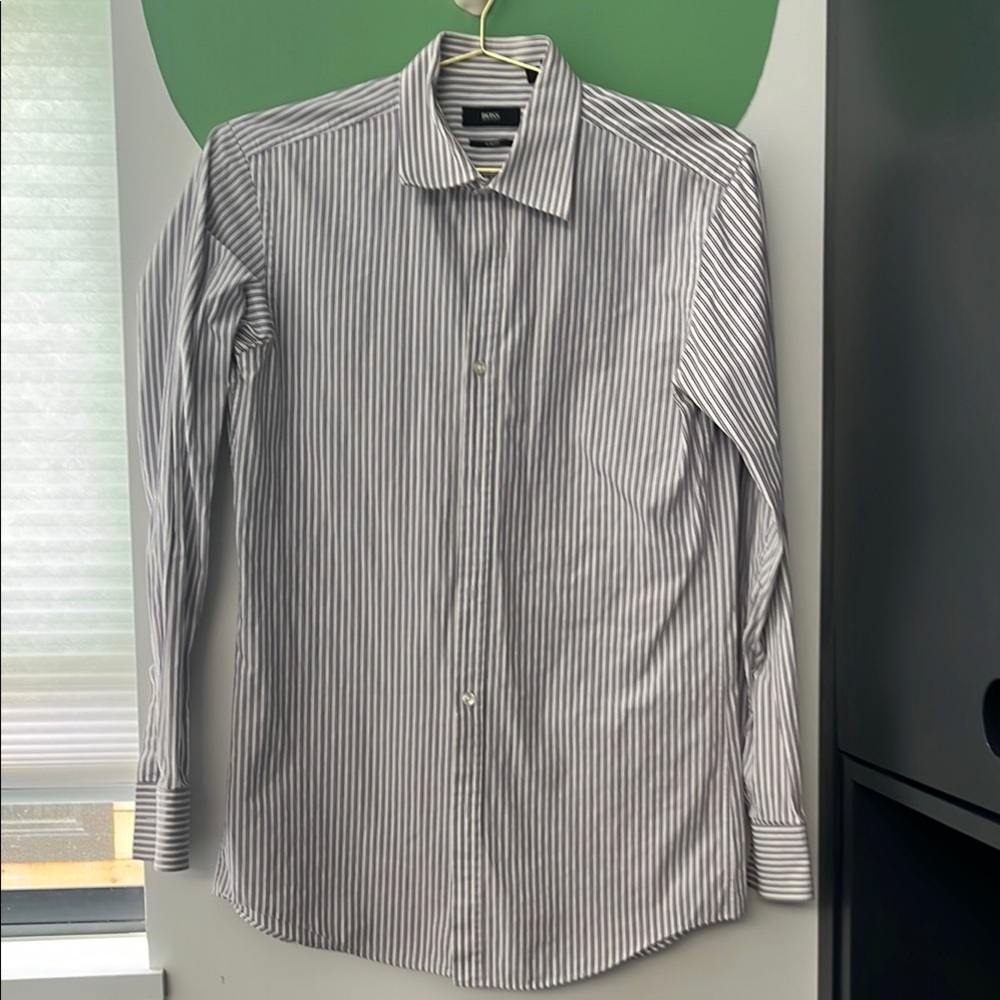 Purple and white striped Hugo Boss dress shirt